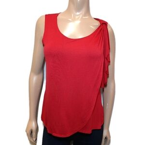 3/$20 Bellina Ruffled Draped Accent Faux Wrap Red Sleeveless Blouse Stretchy